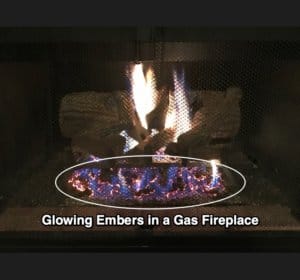 Glowing embers in a fireplace