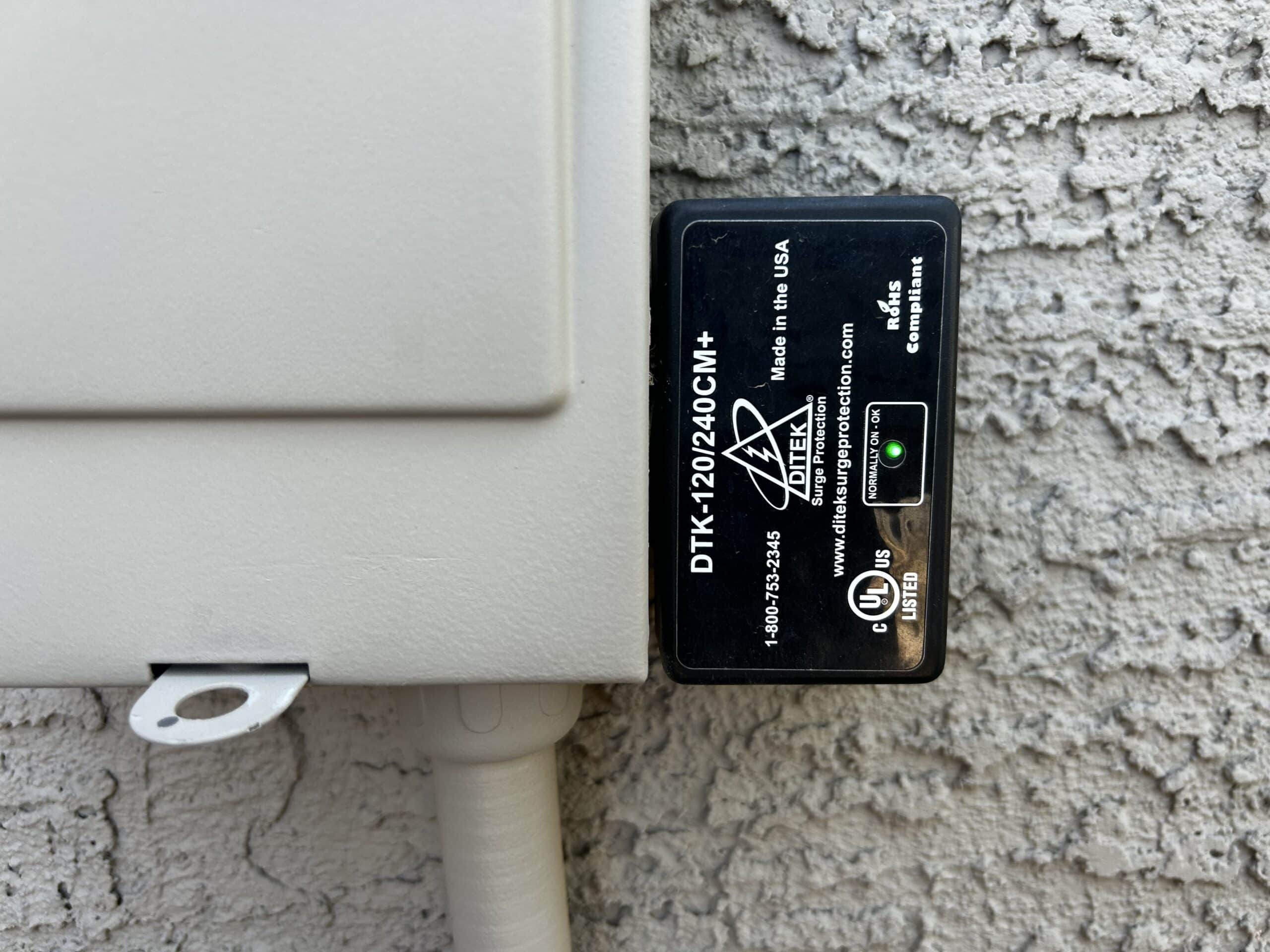 closeup of ditek surge protector for protection your ac unit from surges
