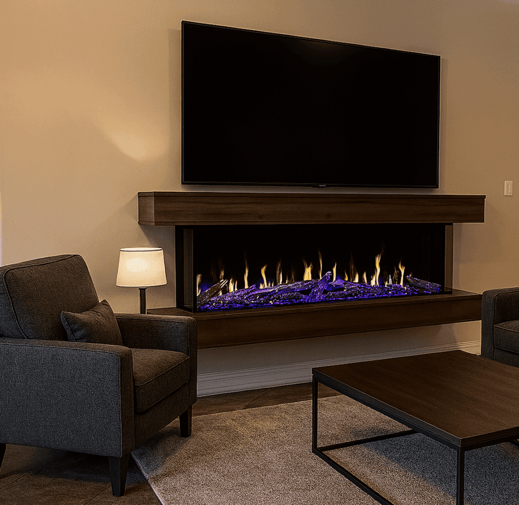 floating mantel modern flames orion electric fireplace installed in gilbert az