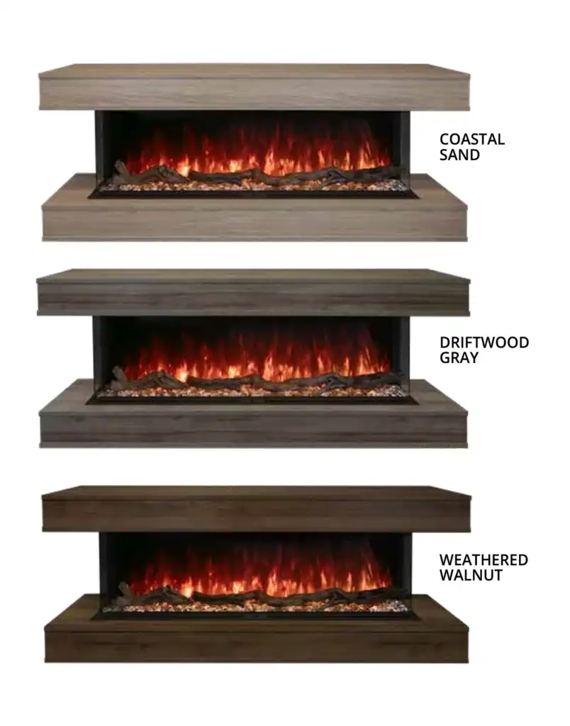electric fireplace upper and lower mantels shown in s woodtone colors
